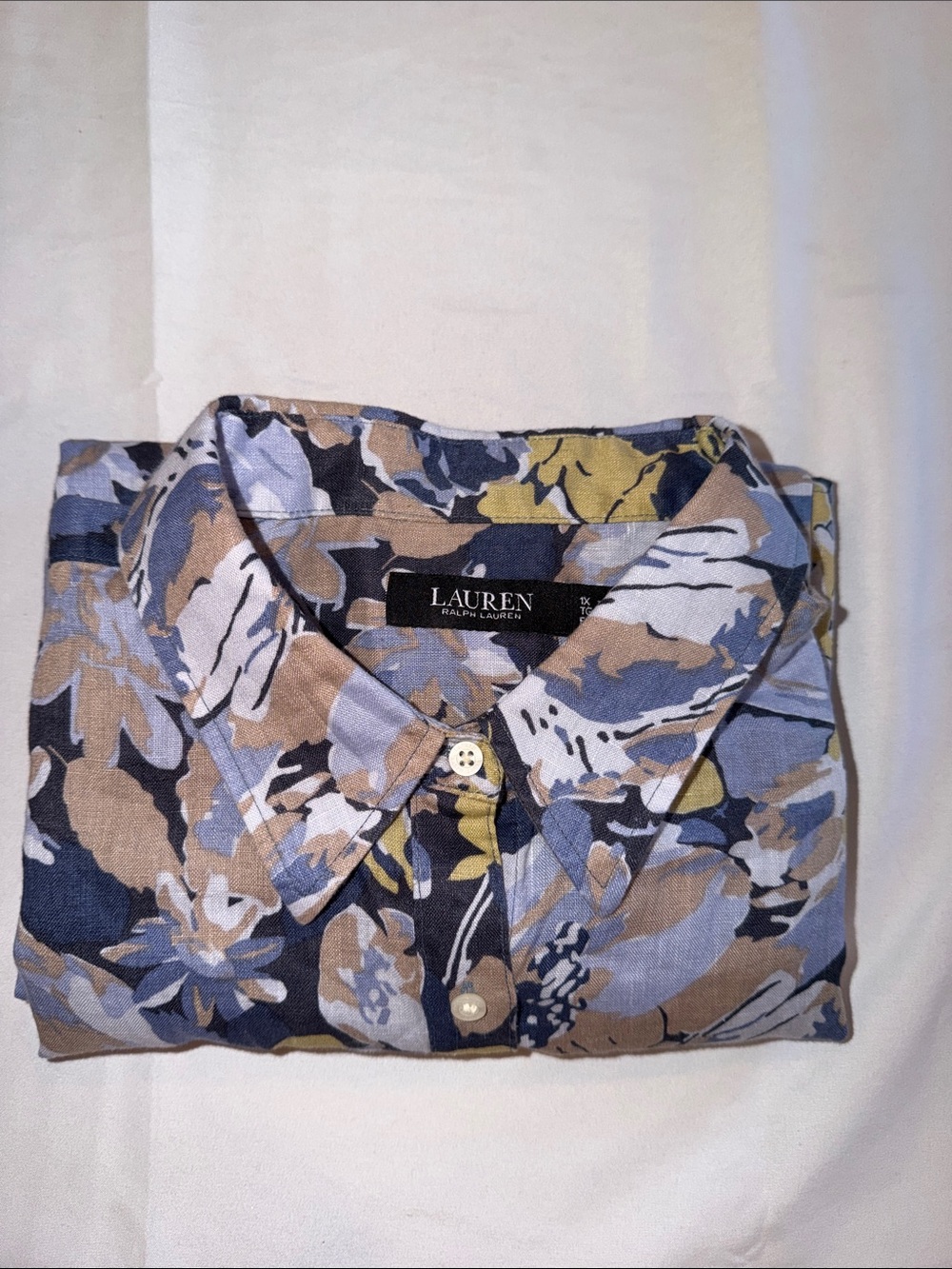2509103 Lauren Ralph Lauren Linen Blue  Shirt 1XL EUC